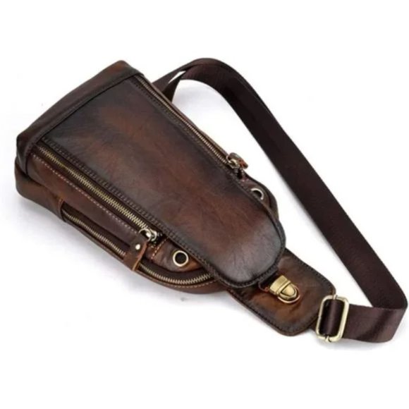 New Leather Sling Bag Crossbody Backpack for Men Women 16coffee - Picture 5 of 7